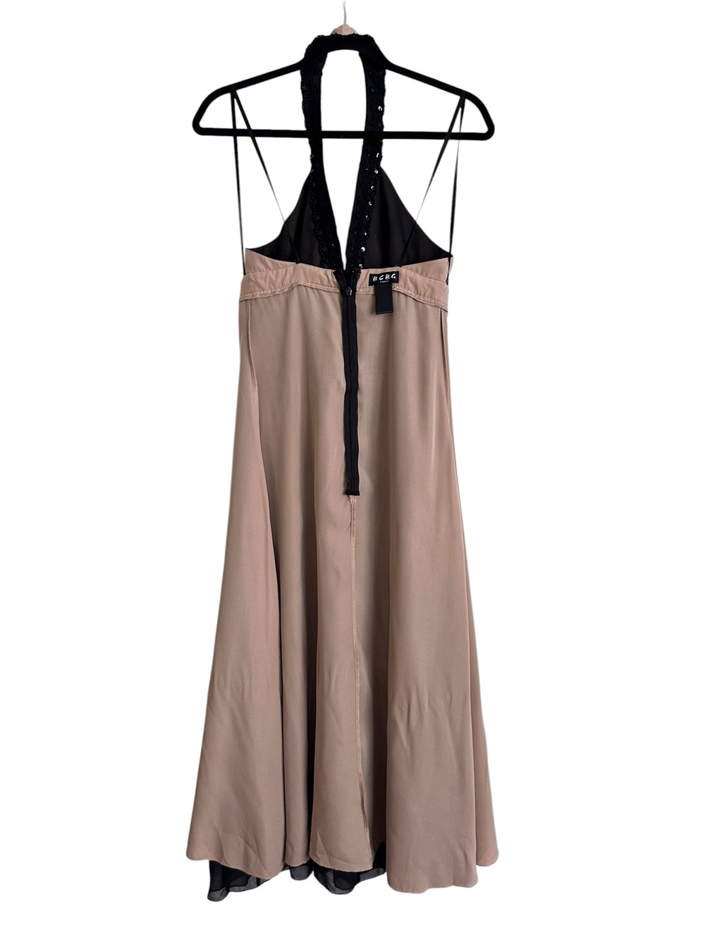 BCBG Paris Black Silk Beaded Halter Maxi Dress Tiered Y2K Evening Cocktail Sz 8‎ - Picture 13 of 14